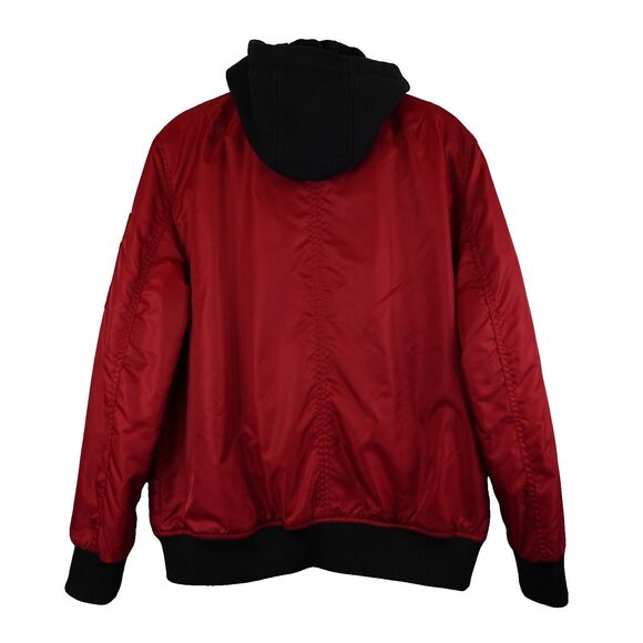 GUESS Men's Hooded Bomber Jacket Red Black Size Large Streetwear Lagenlook Fall - Picture 2 of 16